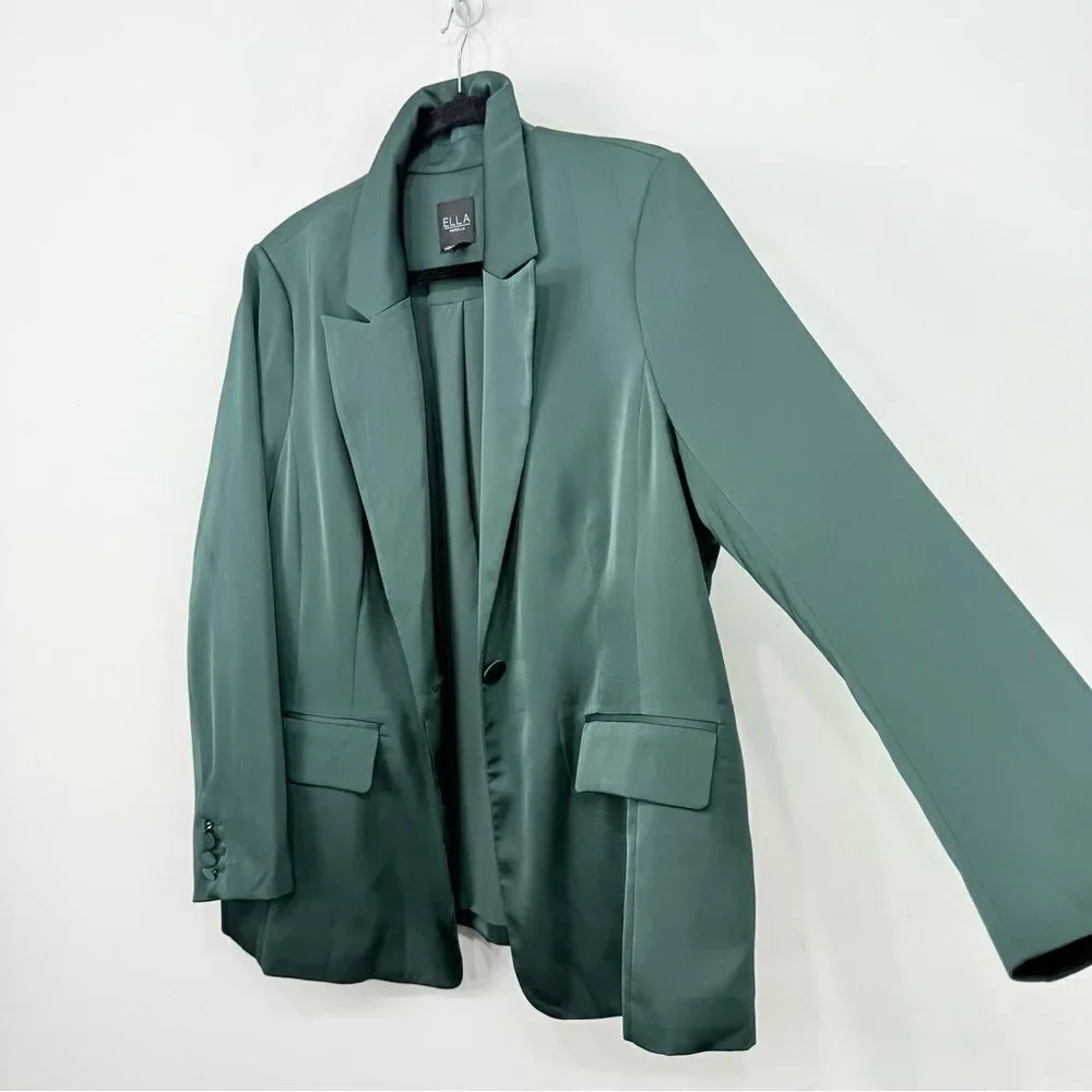 Ella Dark Green Satiny Single Button Career Holiday Casual Blazer